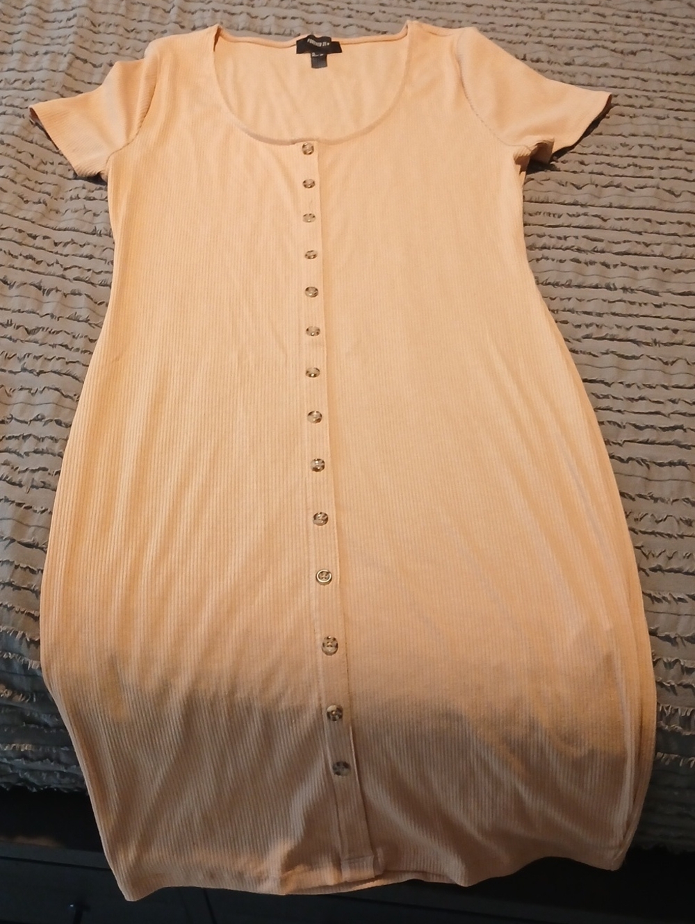 Forever 21 Tan  Button-Front Ribbed Tee Dress
